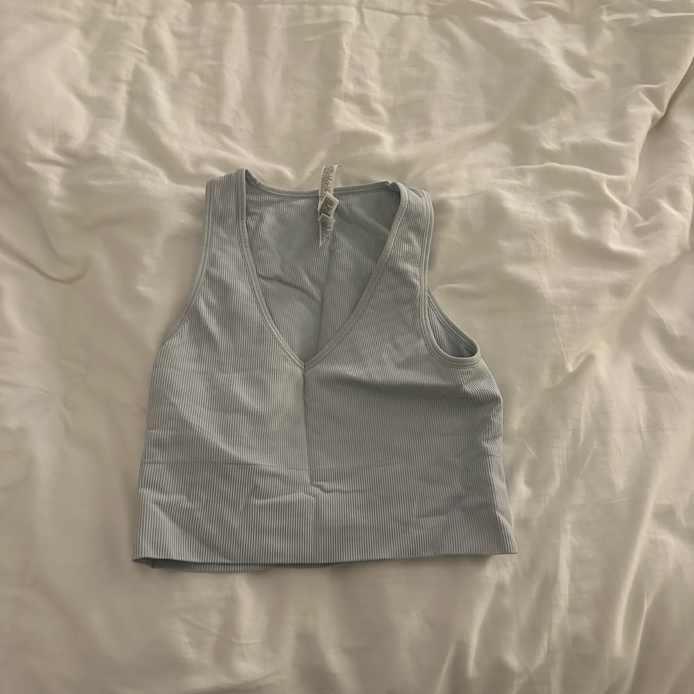 Light Blue V-Neck Ribbed Athleta Workout Top